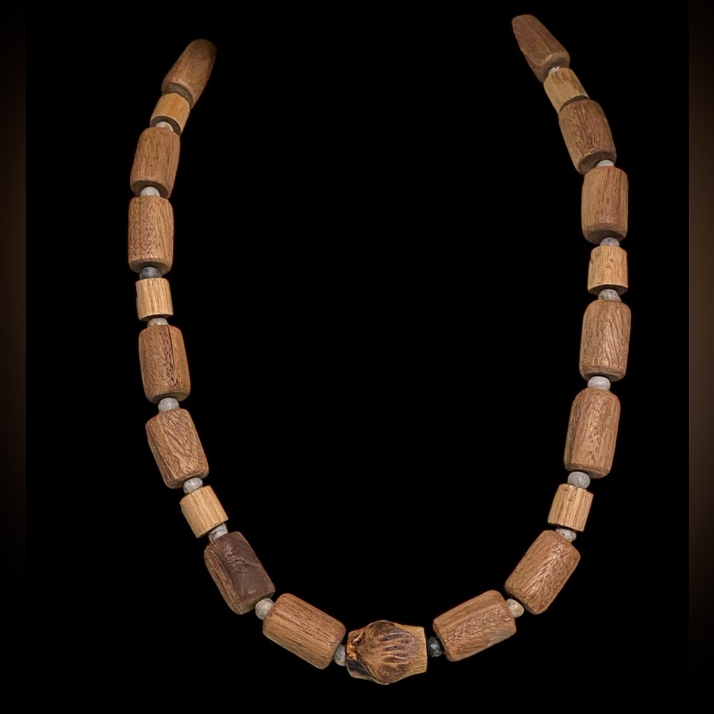 Rare Natural Kalimantan Agarwood Necklace, Labradorite Beads
